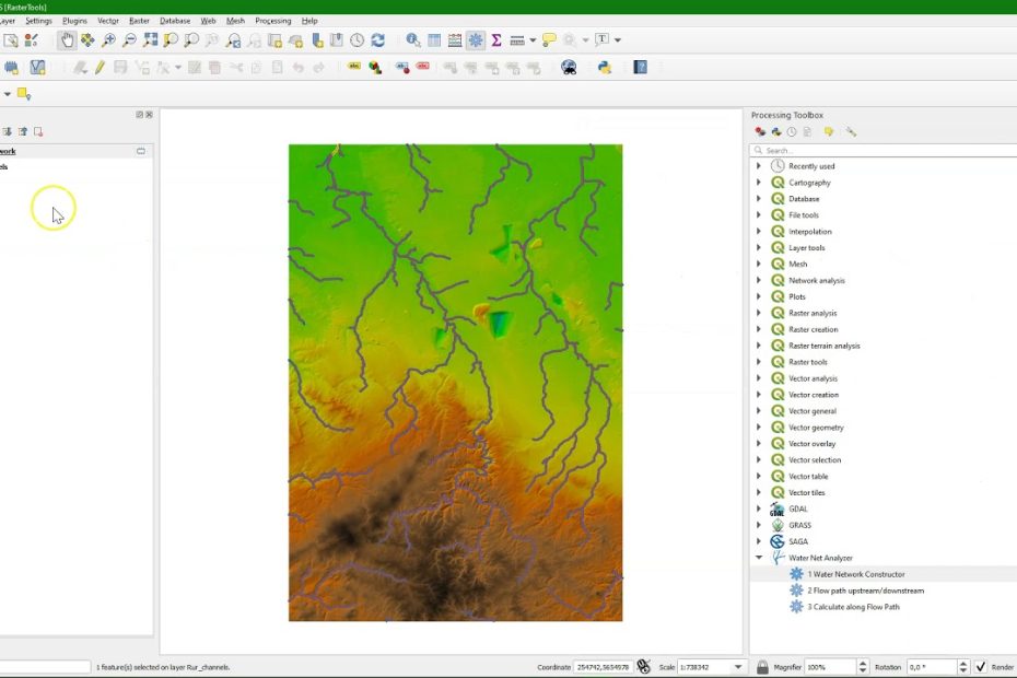 Use the Water Net Analyzer plugin to create a water network from a line vector in QGIS